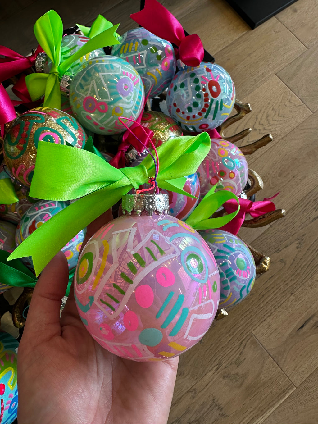 Hand-Painted Joy Ornaments Box of 4 by Katherine Sanders