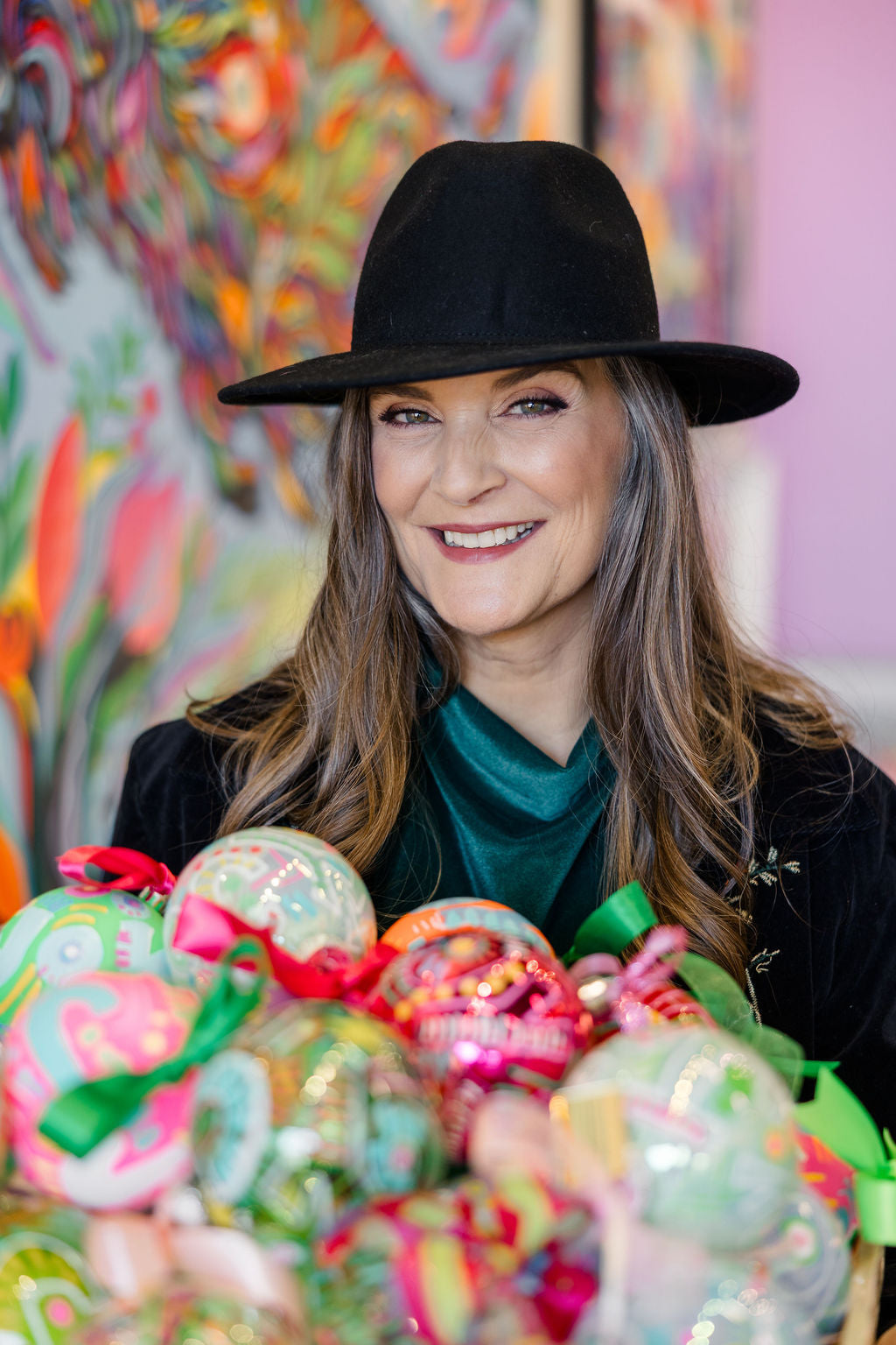 Hand-Painted Joy Ornaments Box of 4 by Katherine Sanders