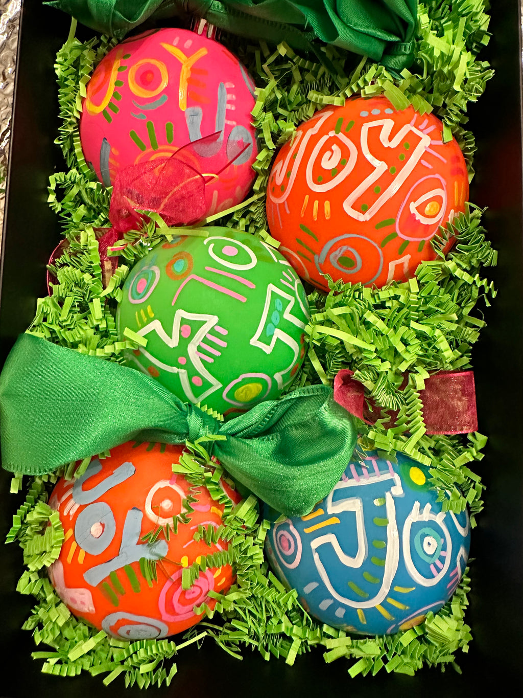 Hand-Painted Joy Ornaments Box of 4 by Katherine Sanders