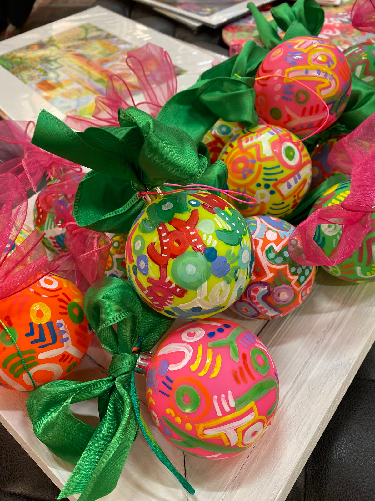 Hand-Painted Joy Ornaments Box of 4 by Katherine Sanders
