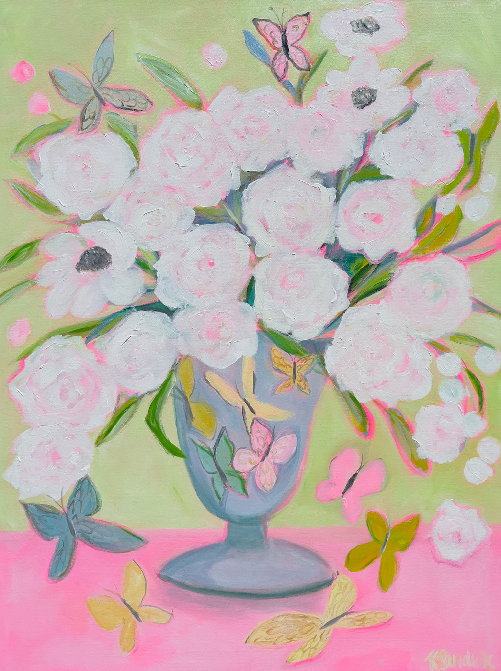 Butterflies and Buds Pillow by Katherine Sanders