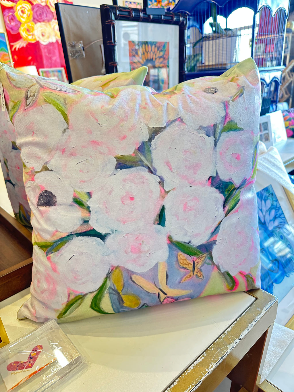 Butterflies and Buds Pillow by Katherine Sanders