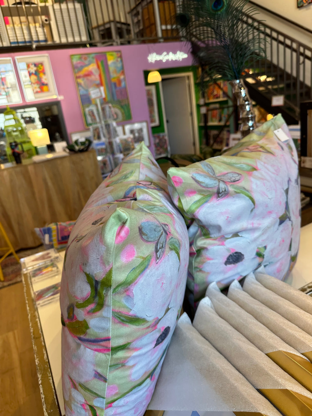 Butterflies and Buds Pillow by Katherine Sanders