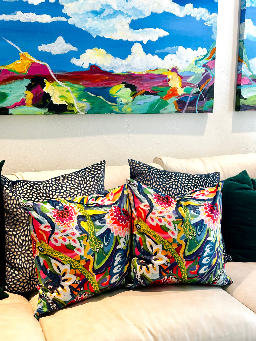 Unexpected Visitors Pillow by Katherine Sanders