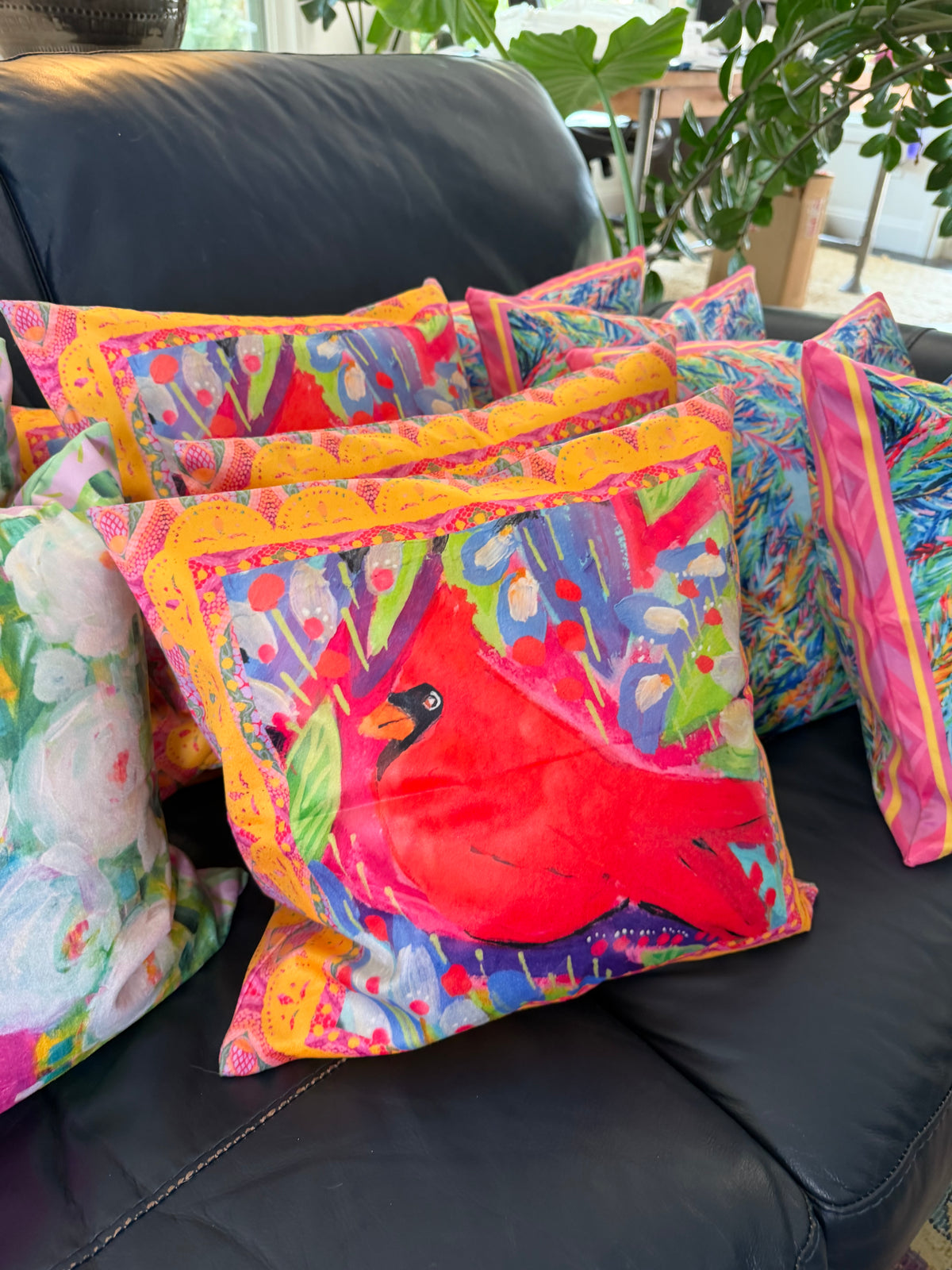 Colorful Cardinal Velvet Pillow