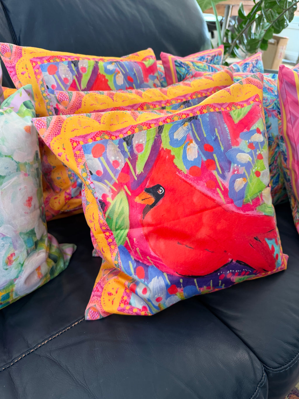 Colorful Cardinal Velvet Pillow