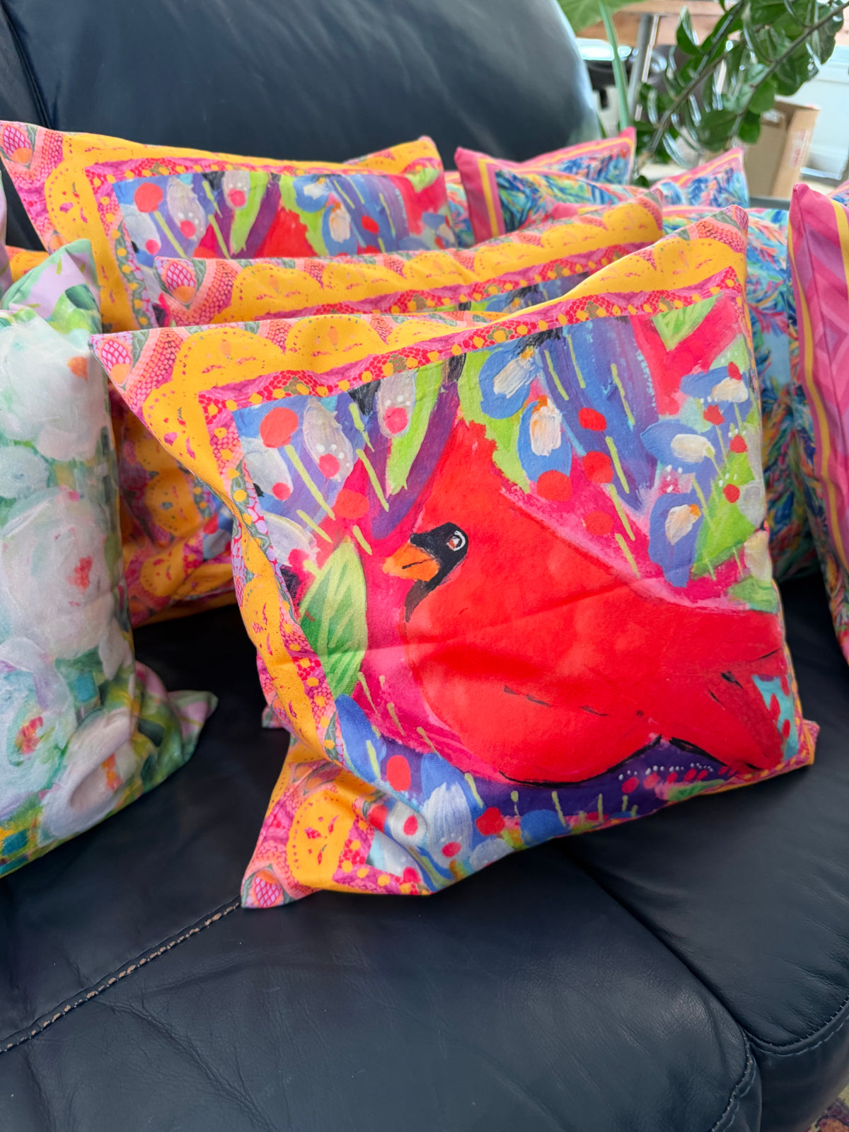 Colorful Cardinal Velvet Pillow