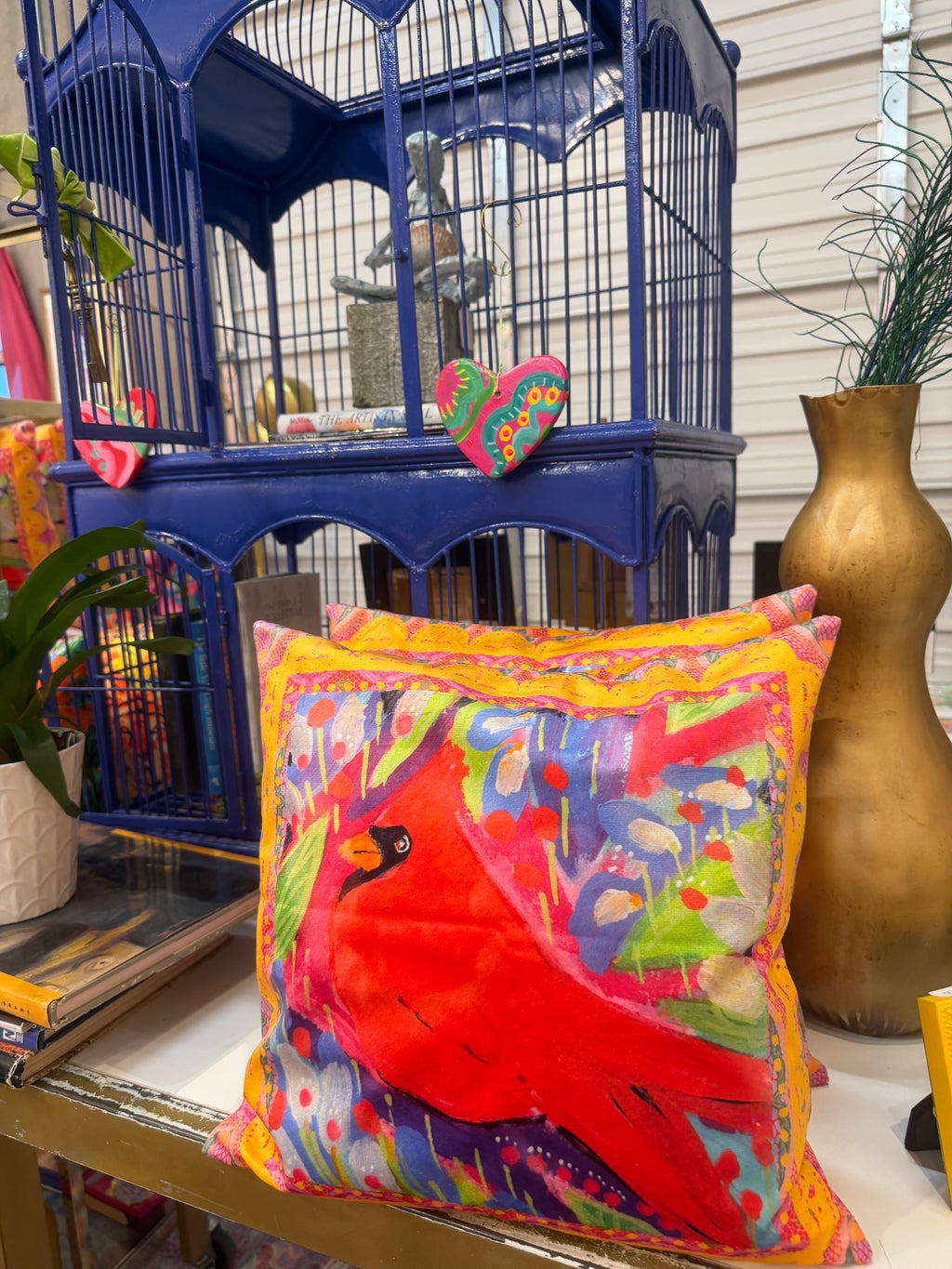 Colorful Cardinal Velvet Pillow