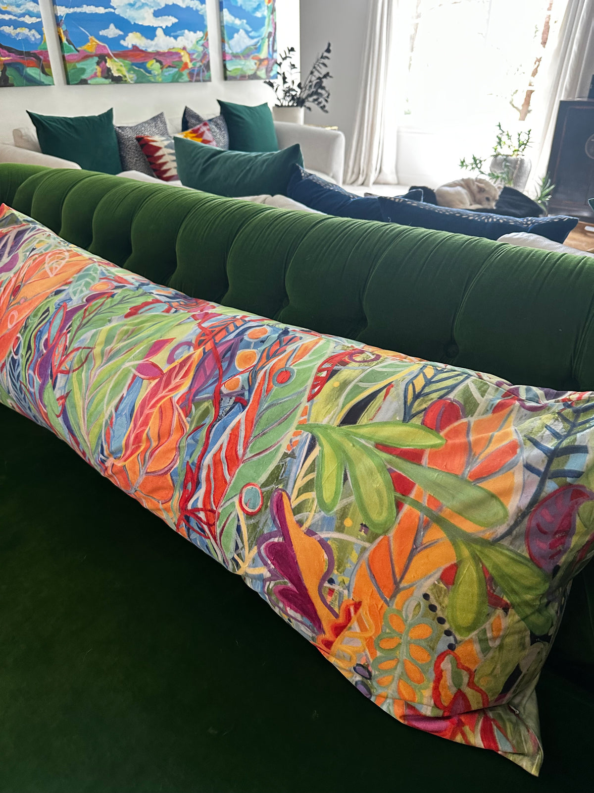Jungle Love Long Pillow by Katherine Sanders