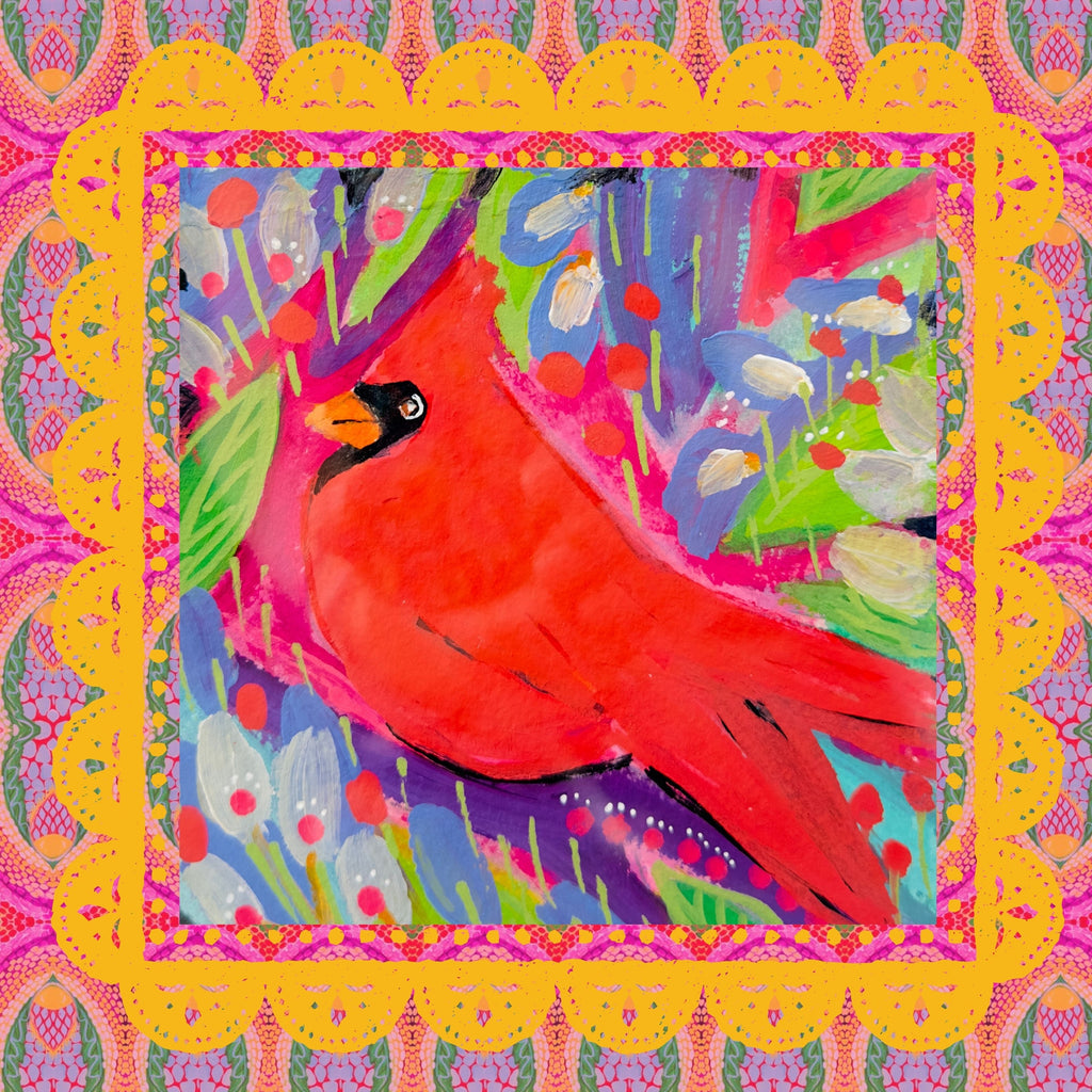 Colorful Cardinal Velvet Pillow