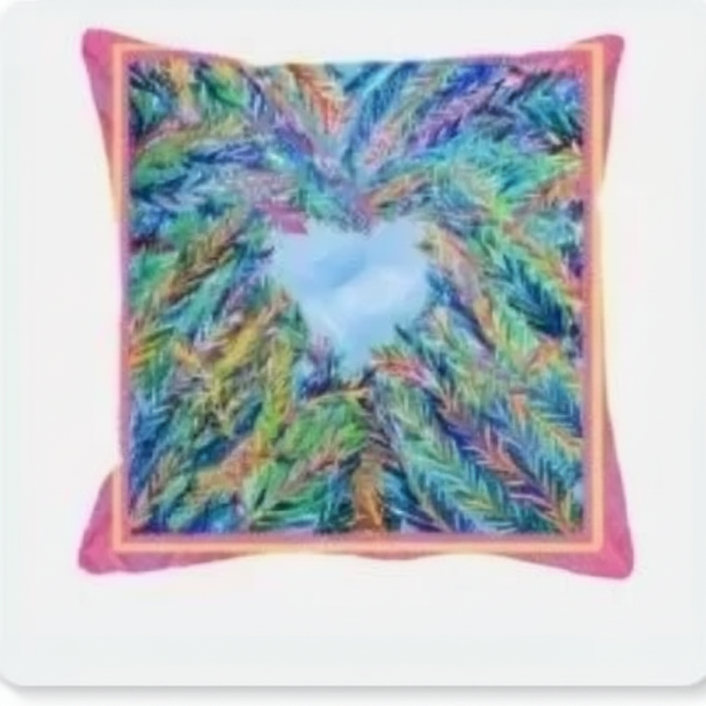 Leaves for Healing colorful heart and leaves pillow design by Katherine Sanders