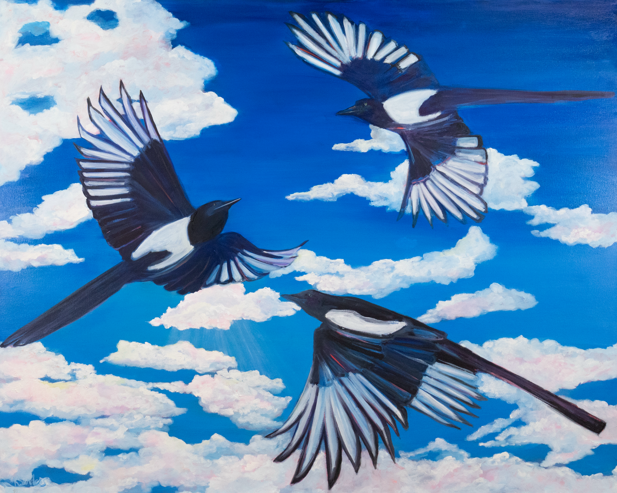 Three Magpies Painting